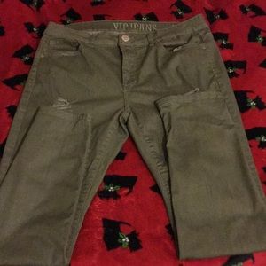 Army green ripped jeans